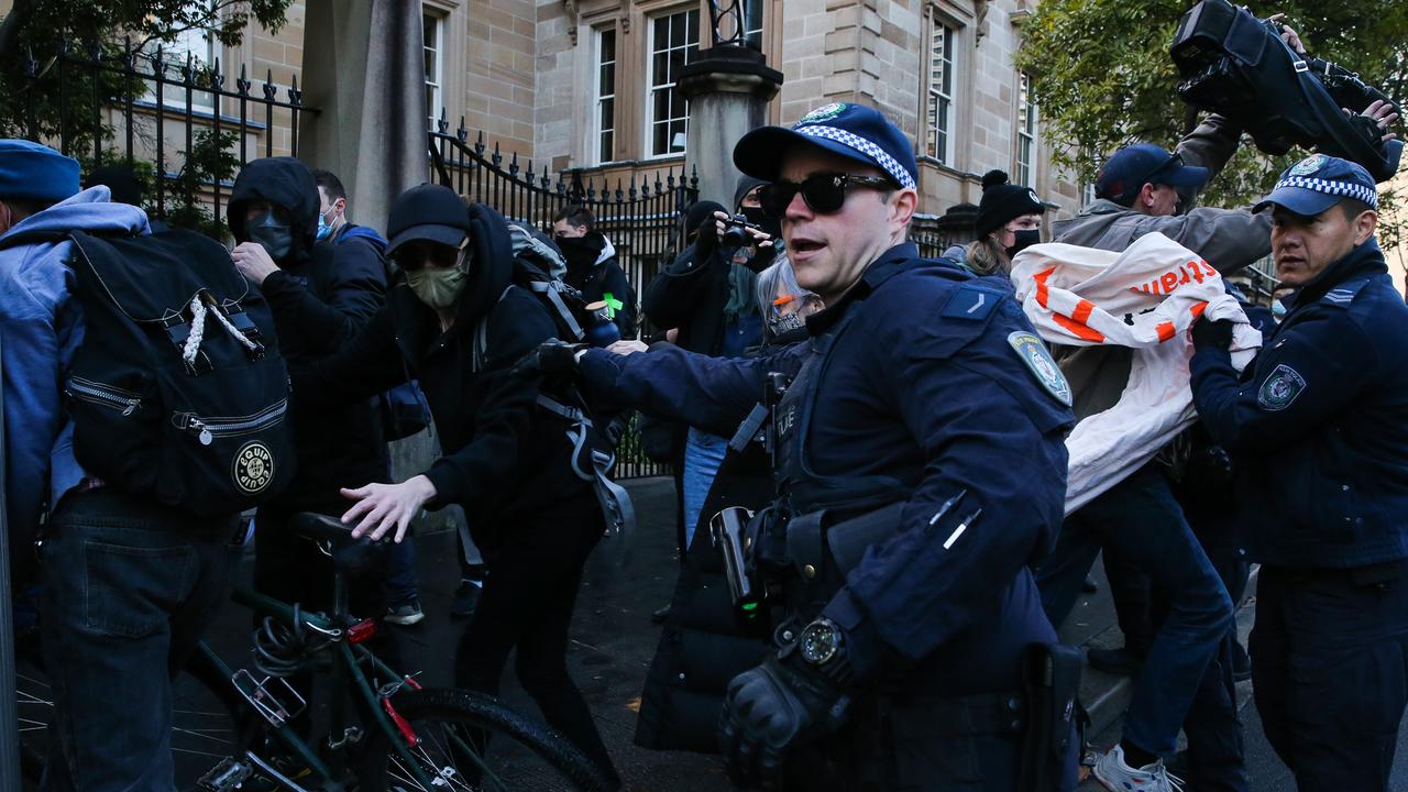 The police presence was strengthened following Monday’s protest. Picture: NCA NewsWire / Gaye Gerard