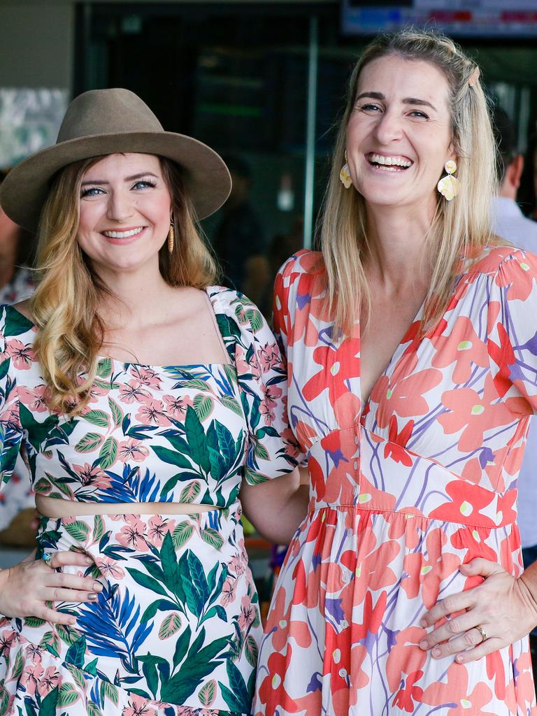 <p>Aimee Cooper and Sarah Riches at the Adelaide River Cup Day held at the Fannie Bay Turf Club. Picture: Glenn Campbell</p>