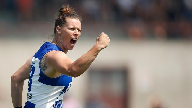 Britt Gibson celebrates a goal. Picture: ADAM TRAFFORD/AFL MEDIA/GETTY IMAGES