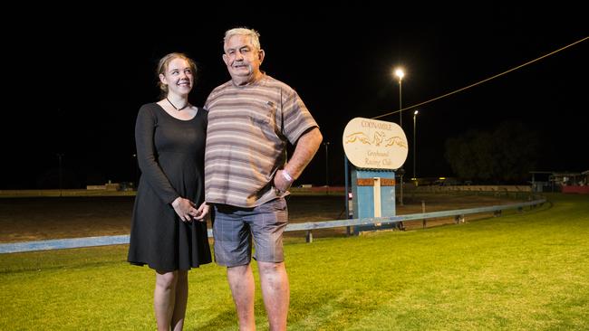 Long-time Coonamble fans Merabai Pinney with her grandfather Merv. Picture: Dylan Robinson