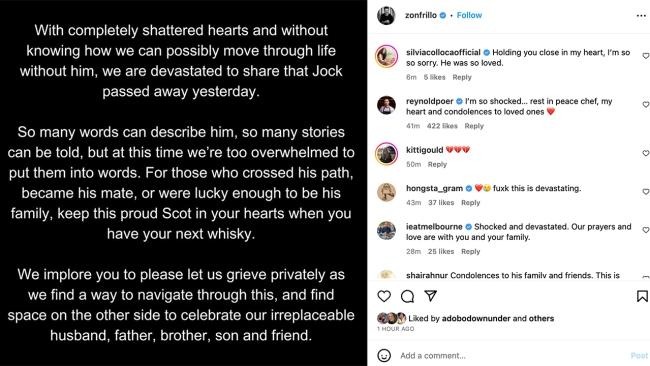 Jock Zonfrillo died suddenly in April. Photo: Instagram