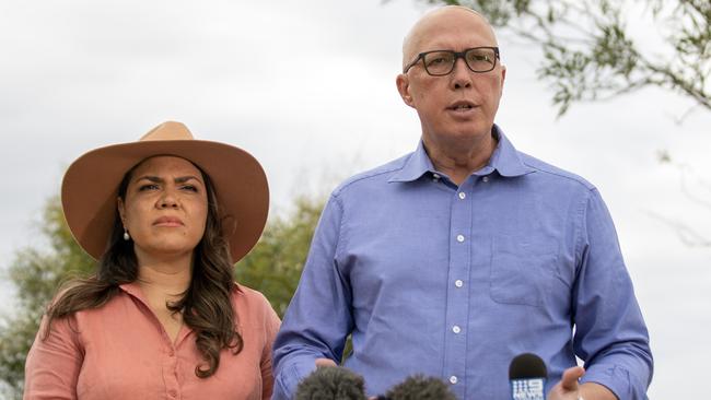 Senator Jacinta Price and Opposition Leader Peter Dutton. Picture: Liam Mendes