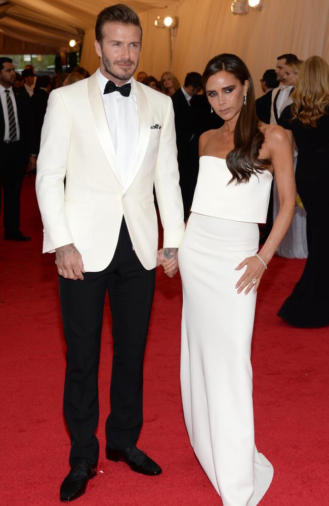 David Beckham, left, and Victoria Beckham attend The Metropolitan Museum of Art's Costume Institute benefit gala celebrating "Charles James: Beyond Fashion"