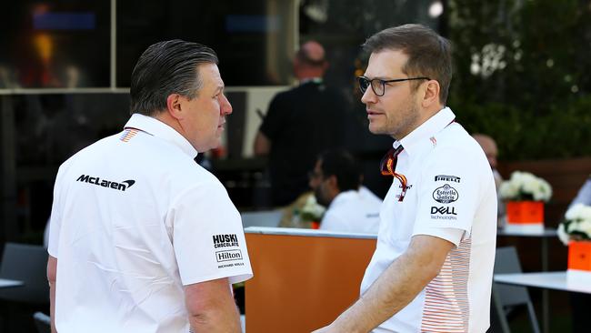 McLaren CEO Zak Brown (left) and Team Principal Andreas Seidl (right) should be ashamed for their treatment of Ricciardo. Picture: Getty Images.