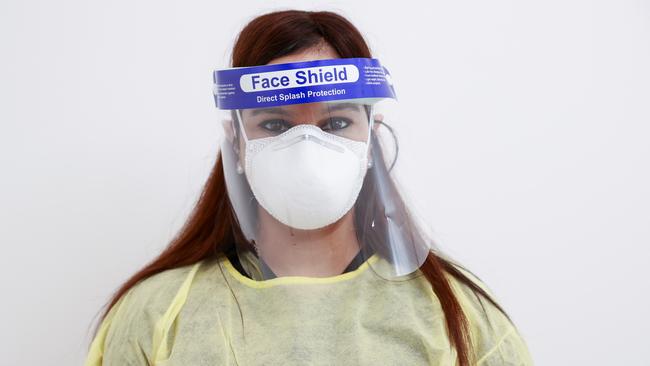 Dr Meena Qidwai wearing what NSW Health considered full PPE, at Myhealth Medical Centre, Rhodes. Picture: Justin Lloyd.