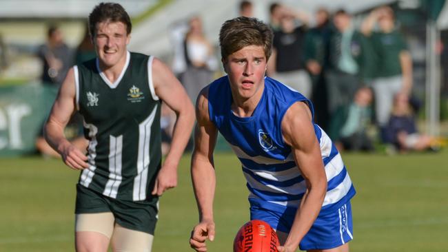 St Peter’s Brad Jefferies in action against Westminster during their round two college footy clash on Saturday. Picture: Brenton Edwards