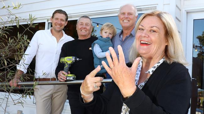 Gina McCann is reunited with her 37 year old wedding ring. Pictured with The Kyn maintenance director Glenn Bundy, owner Josh Friend, and Gina's husband Michael and grandson Billy, 2. Picture: Alison Wynd