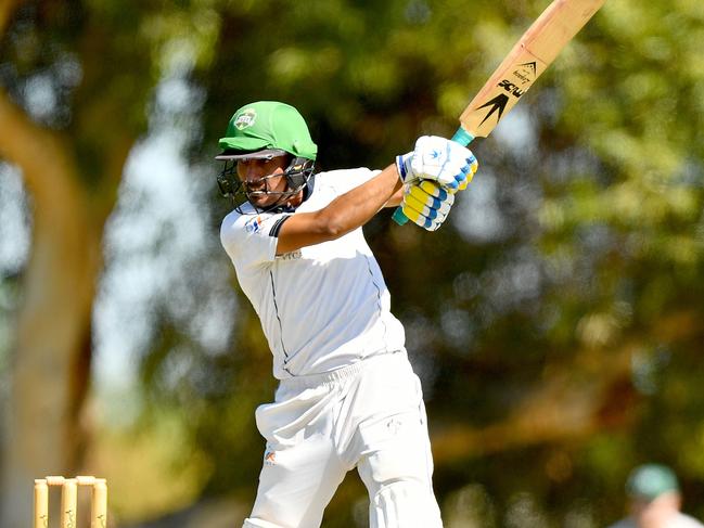 Salman Afridi of Haig Fawkner bats during the Victorian Turf Cricket Association Deer Park Club/Isaacs Howarth Shield Grand Final match between Airport West St Christophers and Haig Fawkner at Etzel Street Reserve, on March 16, 2024, in Melbourne, Australia. (Photo by Josh Chadwick)