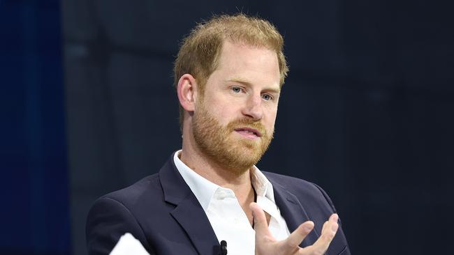 NEW YORK, NEW YORK - DECEMBER 04: Prince Harry, The Duke of Sussex, speaks during the New York Times annual DealBook summit at Jazz at Lincoln Center on December 04, 2024 in New York City. The NYT summit with Andrew Ross Sorkin returns with interviews on the main stage including Sam Altman, co-founder and C.E.O. of OpenAI, Jeff Bezos, founder and executive chairman of Amazon and owner of the Washington Post, former U.S. President Bill Clinton and Prince Harry, The Duke of Sussex, among others. The discussions will touch on topics such as business, politics and culture. (Photo by Michael M. Santiago/Getty Images)