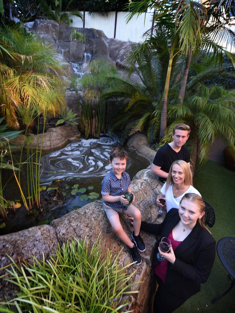 Alison and her family’s Yarraville house with the man made waterfall. Picture: Tony Gough