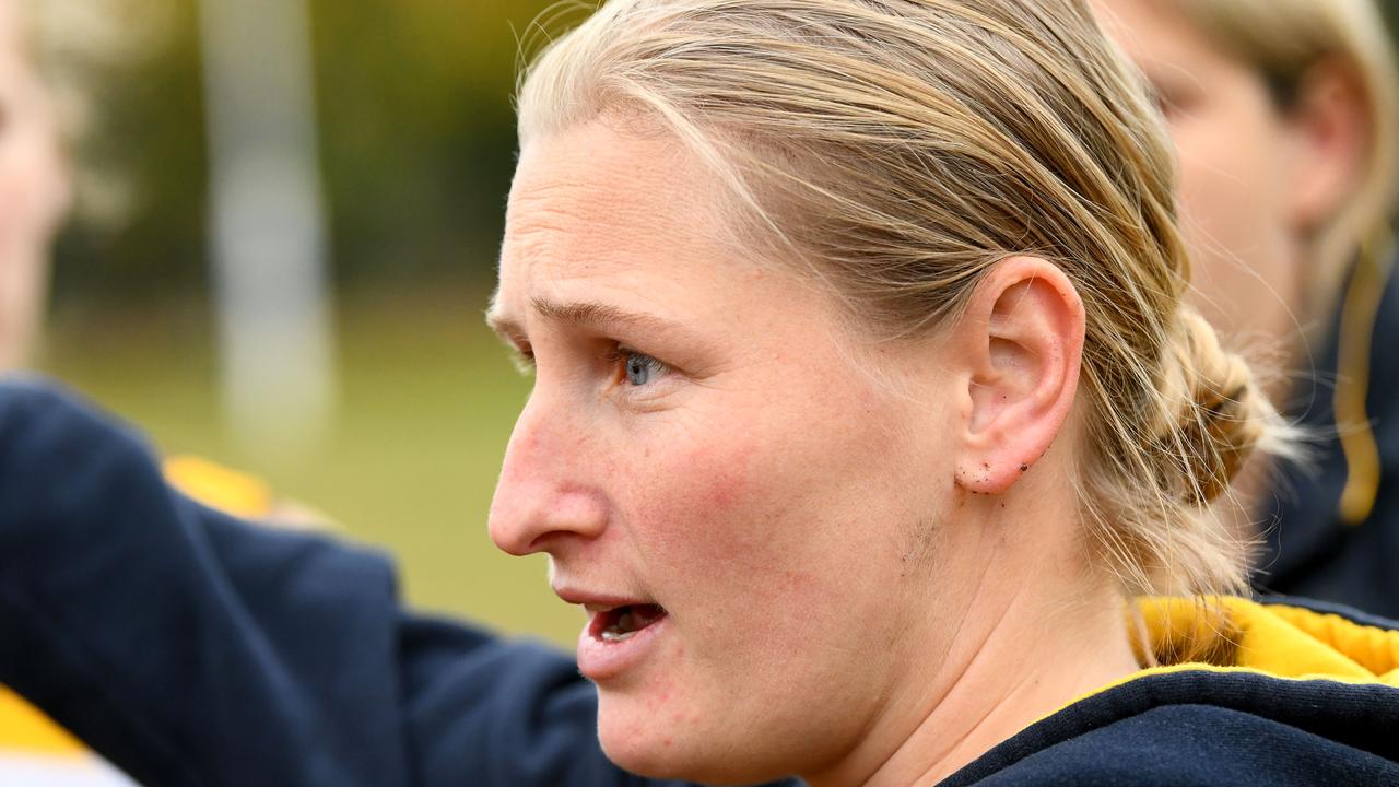 Kew FC coach Jess Burger is among the leading contenders for Collingwood’s vacant AFLW senior coach role. Picture: Josh Chadwick