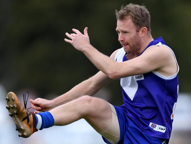 Ben Guthrie in action during the Ballarat FL Sunbury v Darley football match in Sunbury, Saturday, Aug. 3, 2019. Picture: Andy Brownbill