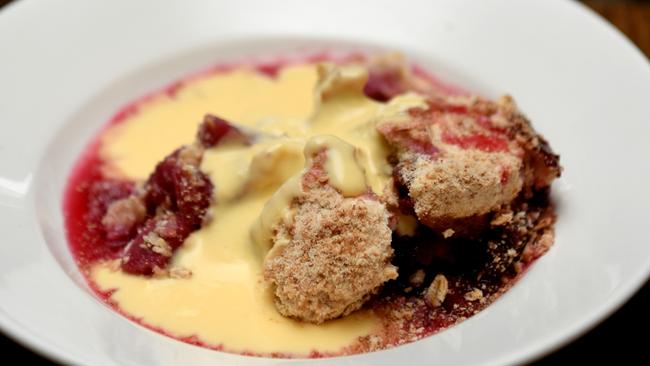 Pear, apple and blackberry crumble. Picture: FIONA HARDING