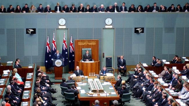 Then US president George W Bush addresses a joint sitting of Parliament in Canberra in 2003. Picture: John Feder.