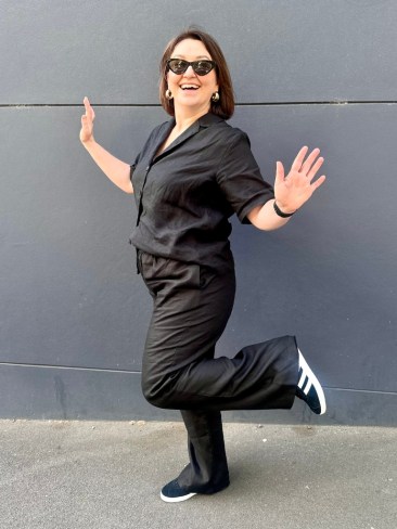 Aere Linen Oversized Shirt and Linen Straight Leg Pants in Black. Picture: THE ICONIC.