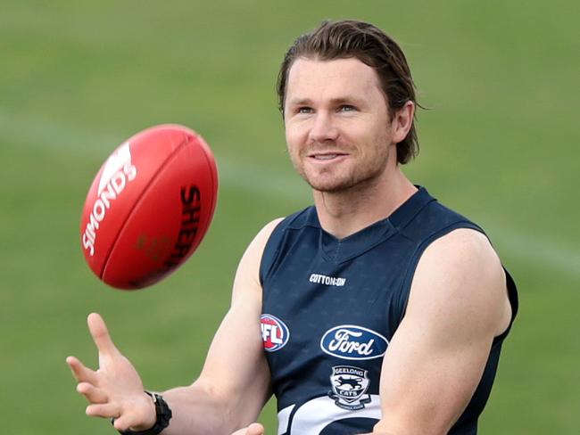 Patrick Dangerfield at Geelong training. Picture: Alison Wynd