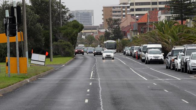 The victim’s body was found lying in southbound lanes of Beaconsfield Parade, near the corner of Langridge St, St Kilda. Picture: Trevor Pinder