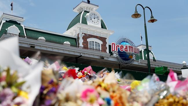 Flowers outside Dreamworld in the days after the tragedy. (Photo by Chris Hyde/Getty Images)