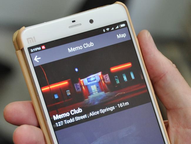 The Clipp Bar Tab App shows that the Memo Club is the only registered user in Alice Springs