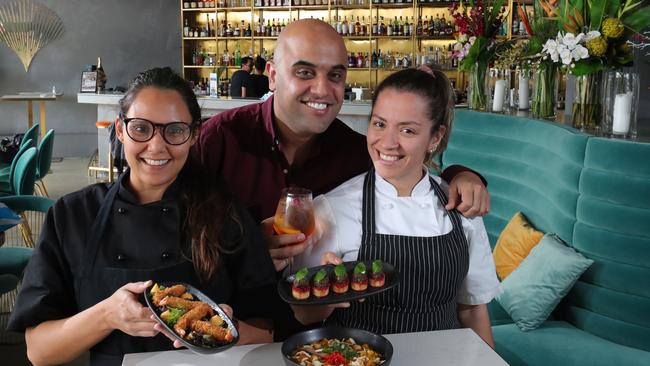 Waitress Renata Cardoso, Owner Harvey Gebara and Head Chef Tamara Zeppelini can’t wait for opening. Picture Glenn Hampson