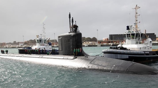 The Virginia-class fast-attack submarine USS Hawaii (SSN 776) prepares to moor at HMAS Stirling in Western Australia. Picture: US Navy Photo, Petty Officer 1st Class Victoria Mejicanos