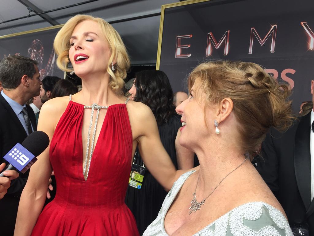 Nicole Kidman and Liane Moriarty at the Emmys. Picture: AFP