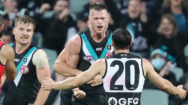 Peter Ladhams has all but secured his spot for the finals as the Power’s second ruckman. Picture: Sarah Reed