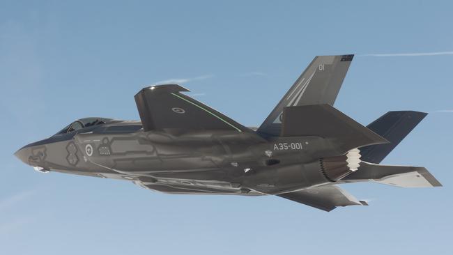 One of Australia’s first F-35 fighter jets during a test flight in the US. Picture: Lockheed Martin