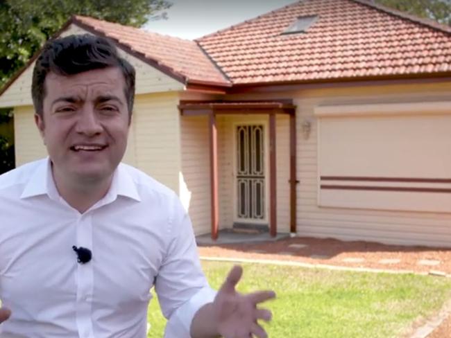 Sam Dastyari outside a home which he said was on a main road and had roller shutters. Picture: Sam Dastyari/Facebook