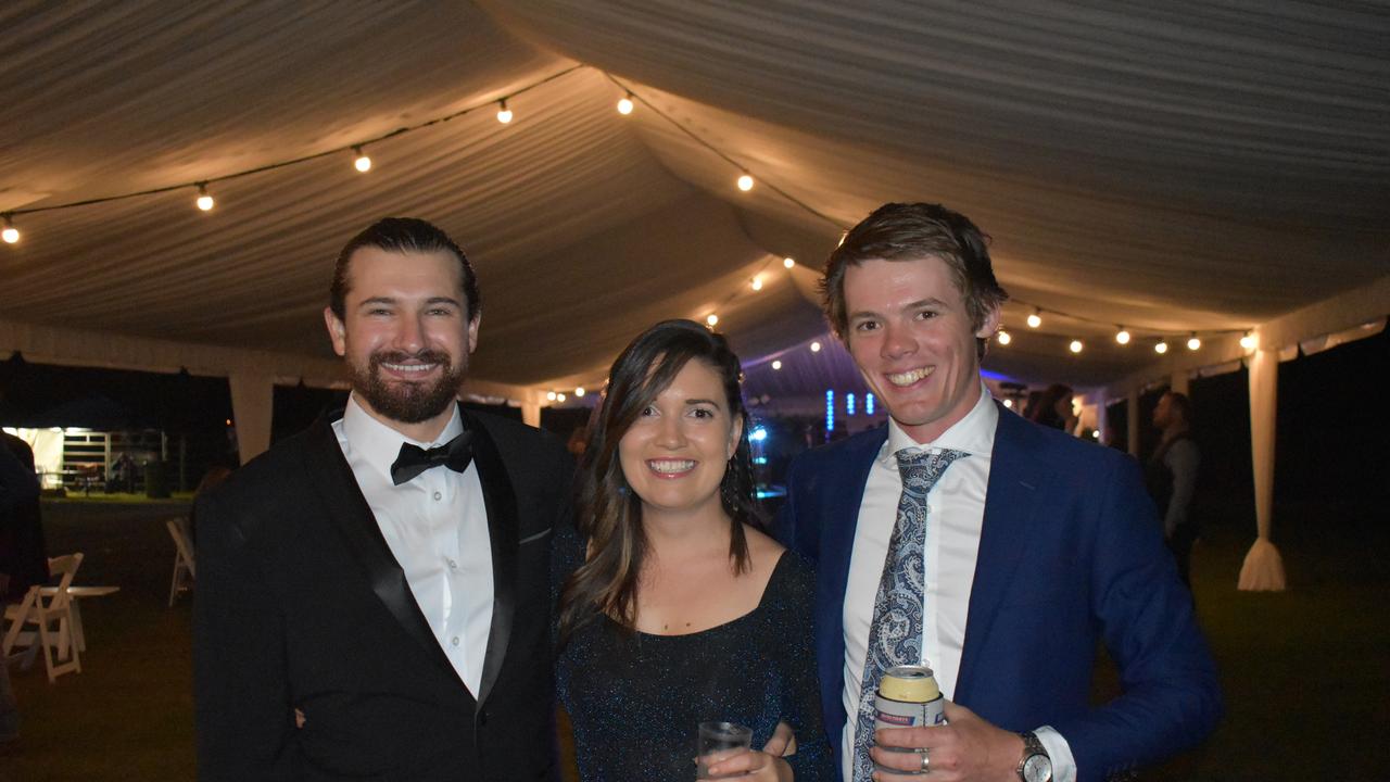 Travis Ollington of Proserpine, Kelly Harrisson of Proserpine, and Dan Trenbath of Cannonvale at the 2021 Proserpine Show Ball. Picture: Kirra Grimes.