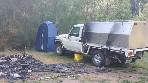 The damaged campsite belonging to Russell Hill and Carol Clay. Picture: ABC