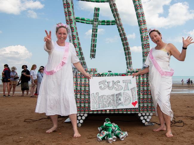 Brooke Wilson and Lj Sennett at the Darwin Beer Can Regatta at Mindil Beach, 2024. Picture: Pema Tamang Pakhrin