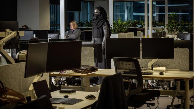 Cosplayer and head of I.T. at VLine, Stuart Brockwell wears his Kylo Ren costume in the office in preparation for May the 4th. CONTACT: 0448037167. Picture: Jake Nowakowski