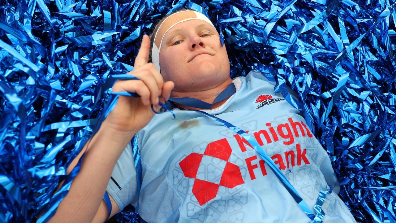 Emily Robinson enjoying the moment after the Super Rugby win last year. Picture: Mackenzie Sweetnam/Getty Images.