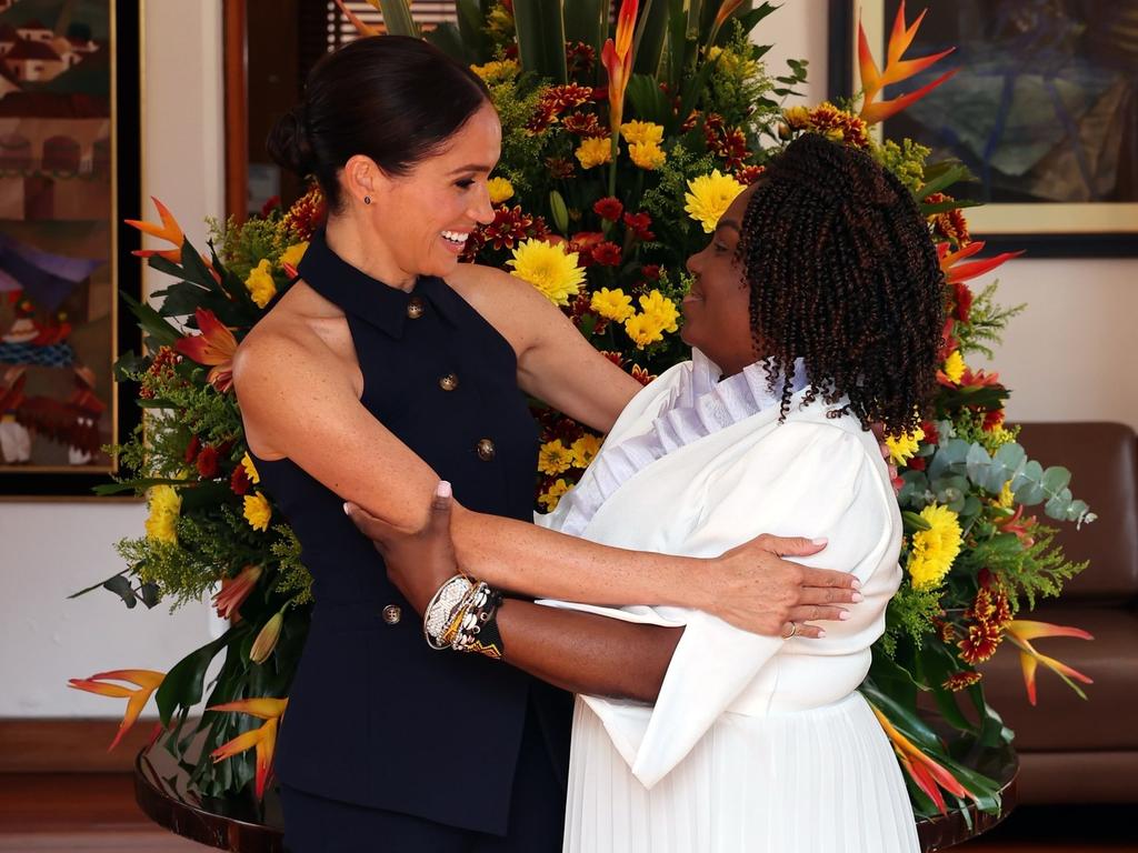 Meghan is greeted by the Colombian Vice-President. Picture: Eric Charbonneau for Archewell