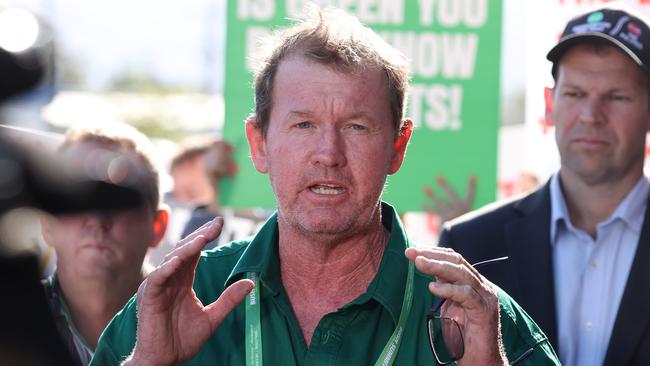 Sixth generation farmer Glen Kelly protesting outside The Courier-Mail Bush Summit, Rockhampton. Picture; Liam Kidston