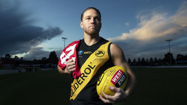 Former Glenelg footballer Michael Virgin has been a standout for PHOS Camden. Picture: Mark Brake