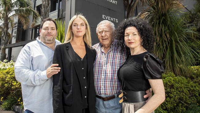 L to R Michael Lee, Alexi Fink (Jennifers daughter), Des Lee and Jennifer Lee outside The Brighton Savoy. Picture: Tim Carrafa