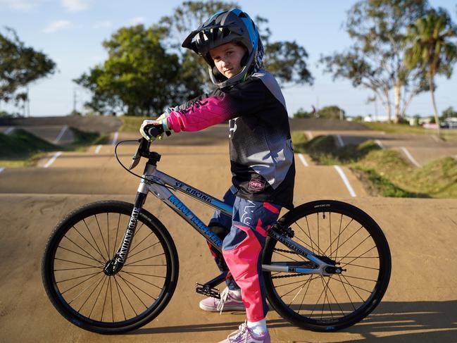 Ella Bonehill, 9, says it’s been interesting hitting the BMX tracks as a girl but she loves it and has enjoyed making friends. Picture: Heidi Petith