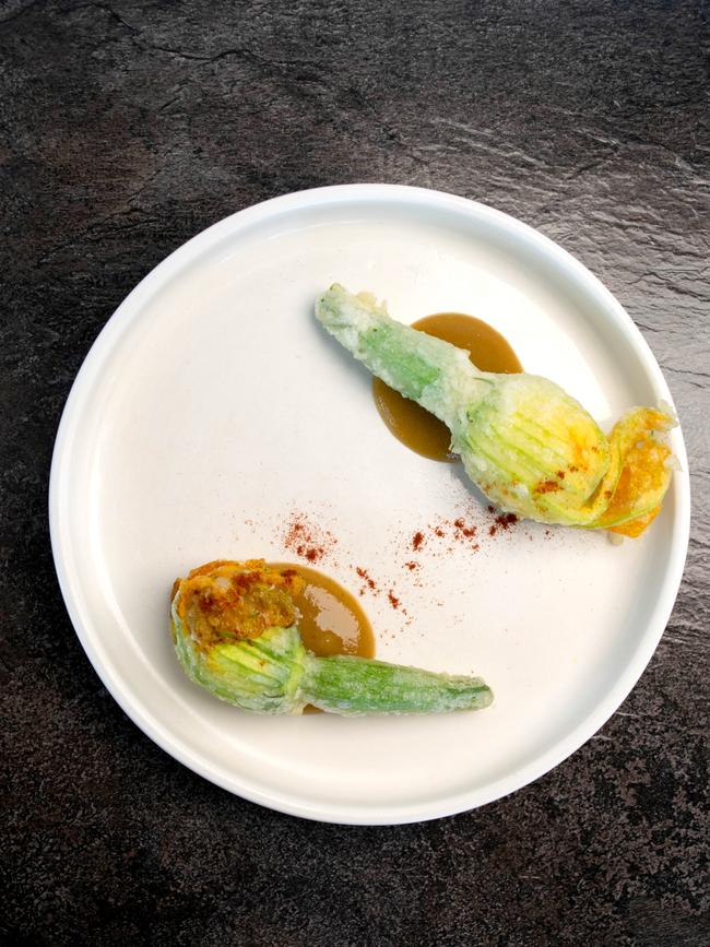 Grain of the Silos’ zucchini flowers stuffed with house-made ricotta. Picture: Karis Bissett