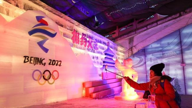 An ice sculpture for the 2022 Beijing Winter Olympic and Paralympic Games. The measured sport of curling, not sprinting, is the better metaphor for the government’s aims. Picture: AFP