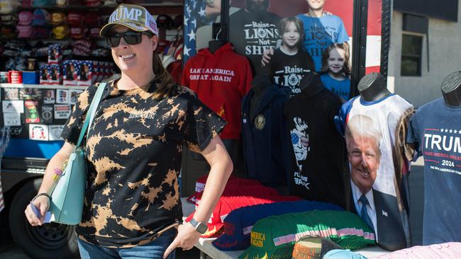 Lisa Schniers sports a newly purchased Trump hate in Phoenix, Arizona. Picture: Caitlin O'Hara