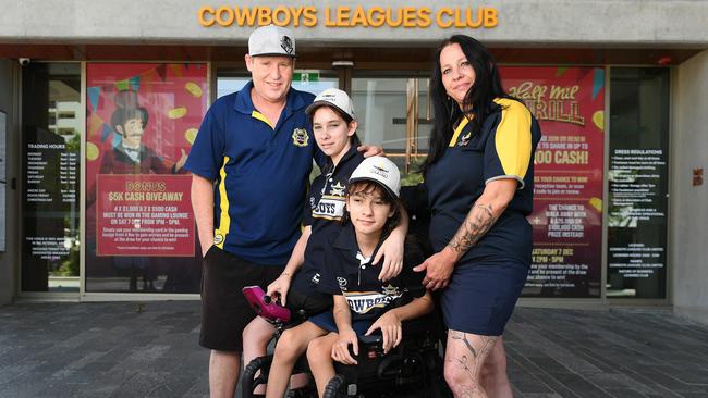 Kelly Christie with her twin girls Sonja Christie, 12, and Skyla Christie, 12, and her partner Luke Cahill. Picture: Shae Beplate.