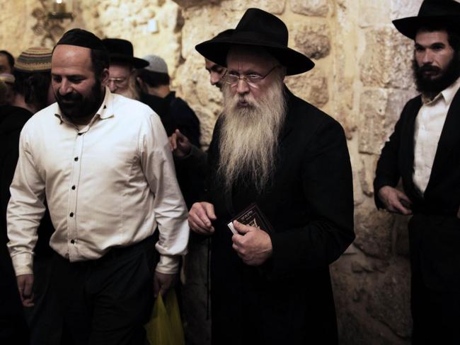 Spiritual leaders arrive at the King David tomb compound in mount Zion, outside the walls of the old city of Jerusalem. Some ultra-Orthodox rabbi’s believe the messiah predicted by their religion is about to arrive. Picture: AFP