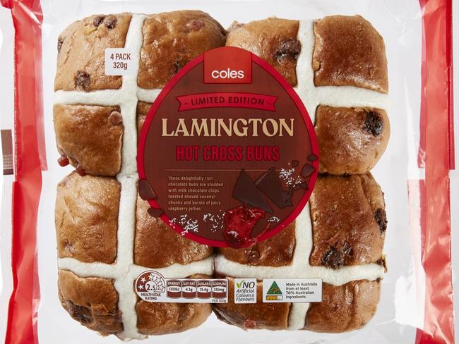 Coles limited edition lamington hot cross buns in store today. Picture: Supplied