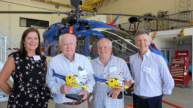 LifeFlight Foundation CEO Leanne Angel, Don Moffatt, Bill Freeman and LifeFlight Sunshine Coast director Rod Forrester at the RACQ LifeFlight Rescue Helicopter presentation morning at Sunshine Coast Airport. Picture: Erle Levey