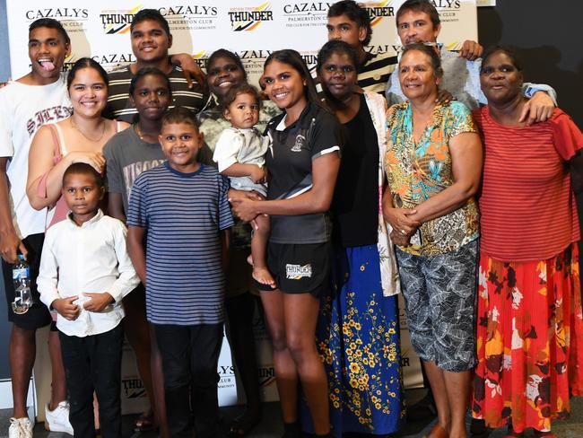 The Baird family celebrated after Palmerston star Janet Baird, 20, got picked up by the Gold Coast Suns in the 2020 AFLW Draft. Picture: Katrina Bridgeford.