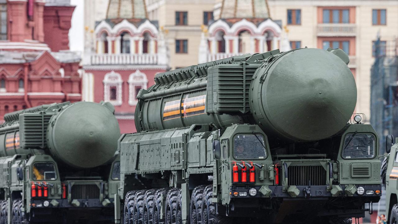 Russian Yars RS-24 intercontinental ballistic missile systems move through Red Square during the Victory Day military parade in Moscow. (Photo by Dimitar DILKOFF / AFP)