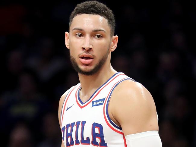 Ben Simmons on court with the Philadelphia 76ers. Picture: Getty Images