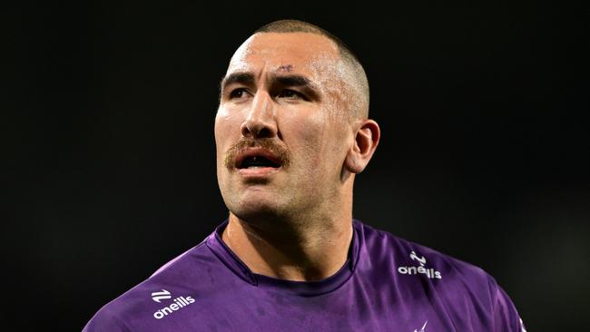 MELBOURNE, AUSTRALIA - SEPTEMBER 27: Nelson Asofa-Solomona of the Storm looks on ahead of the NRL Preliminary Final match between the Melbourne Storm and Sydney Roosters at AAMI Park on September 27, 2024 in Melbourne, Australia. (Photo by Quinn Rooney/Getty Images)